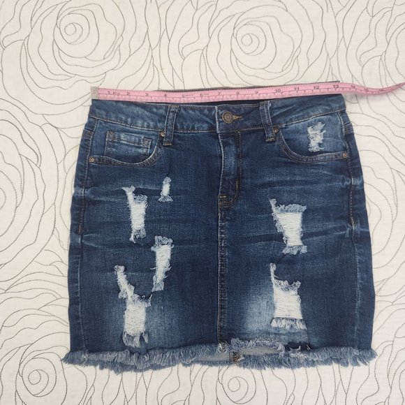 [S] Ripped Denim Wax Jeans Mini Skirt - Picture 8 of 8
